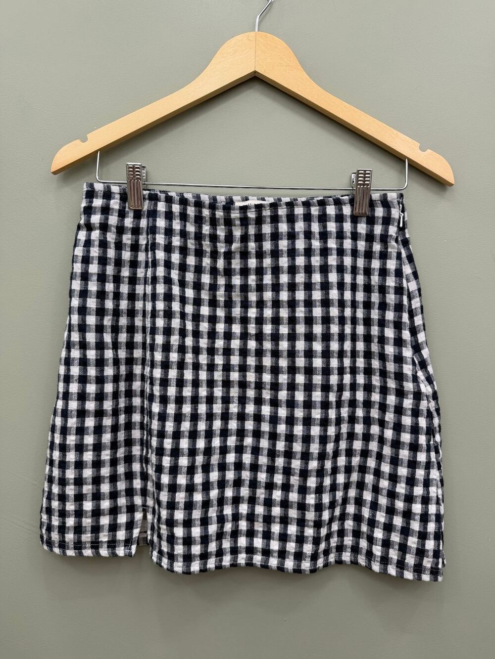 American Eagle Gingham Mini Skirt S Black White Cotton Linen Preppy